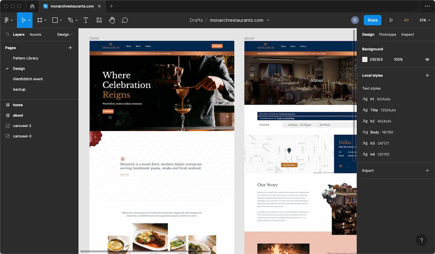 Monarch Restaurants Figma Designs